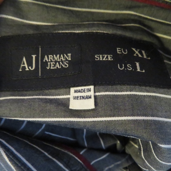 MENS ARMANI JEANS GREY WHITE PINSTRIPE BUTTON DOWN SHIRT US/L* - Picture 8 of 8